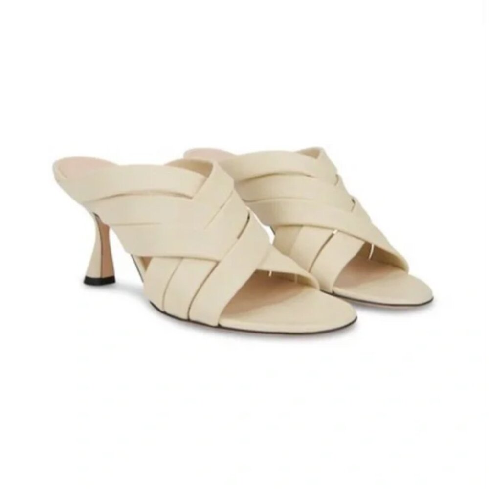 WANDLER Leather Braided Open Toe Mules in Cream Color Size 8
